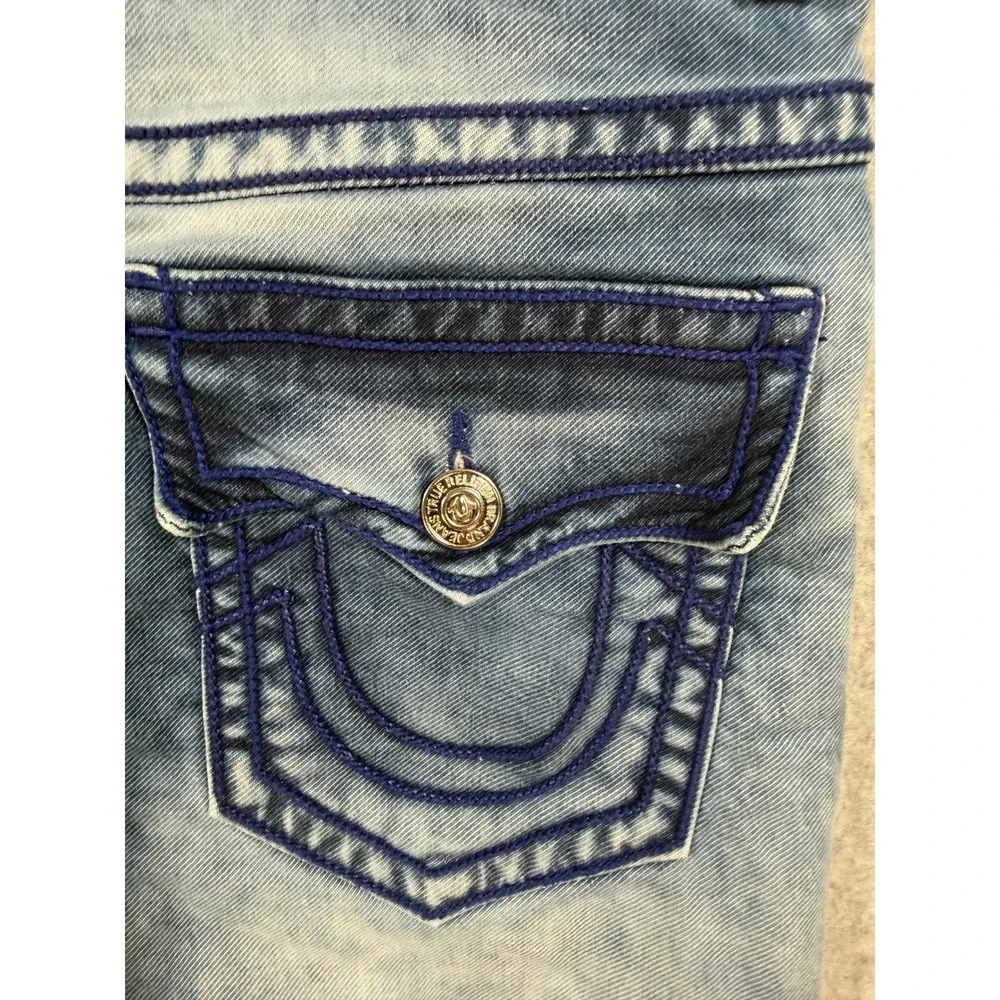 True Religion World Tour 36x29 Light Acid Wash Straight Leg Jeans USA Made Flap